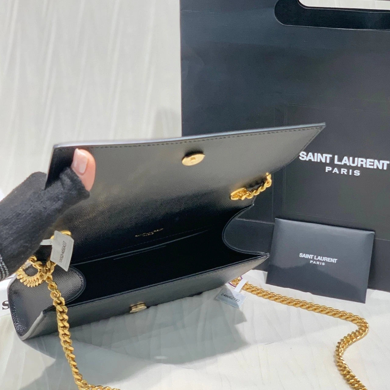 YSL Black Gold Leather Chain Shoulder Crossbody Bag For Women