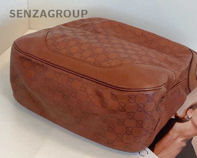 Gucci Hobo Calfskin Shoulder Bag Brown Gold Used Women Classic Designer