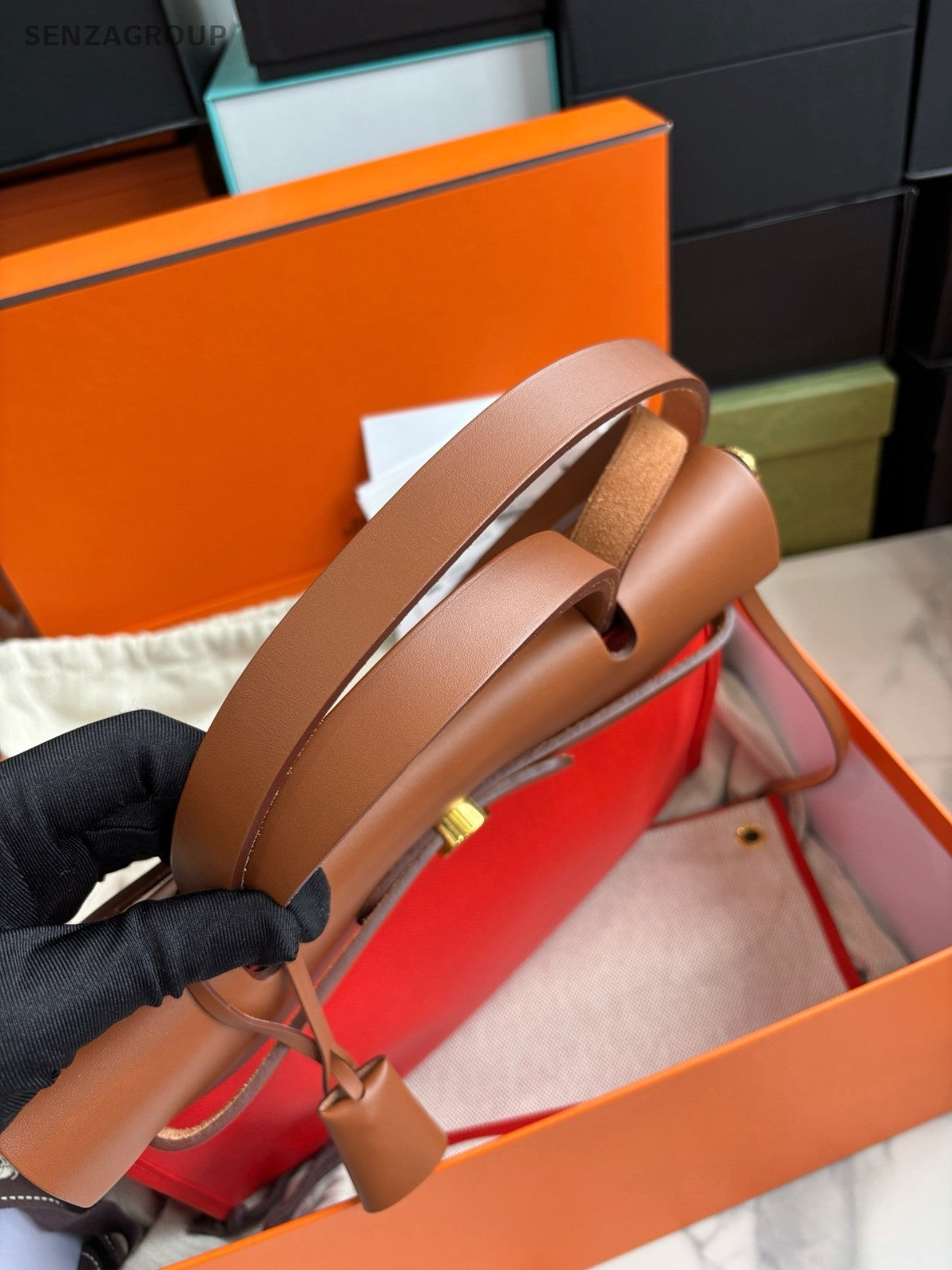 Hermes Herbag31 Top Handle 2WAY Shoulder Handbag Brown Orange Women