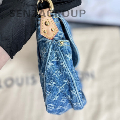 Louis Vuitton Denim Blue Shoulder Bag Gold Hardware Classic Fashion Women