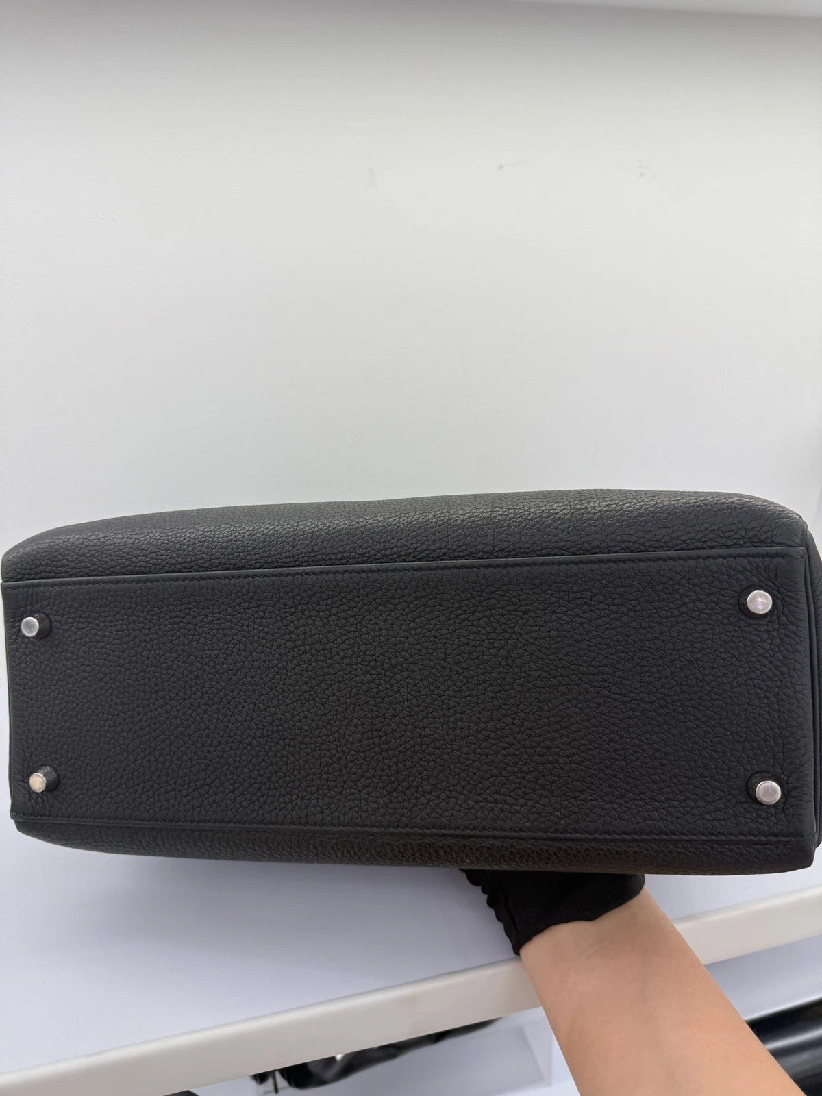 Hermes Kelly32 Black Silver Togo Leather Top Handle Bag For Women