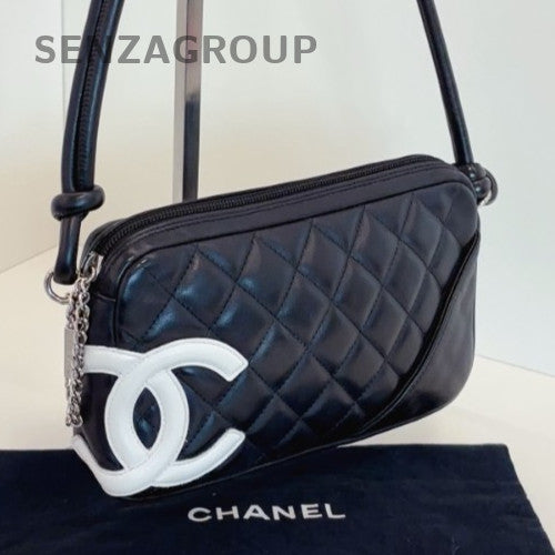 Chanel Cambon Vintage Shoulder Bag Black White Women Classic Diamond