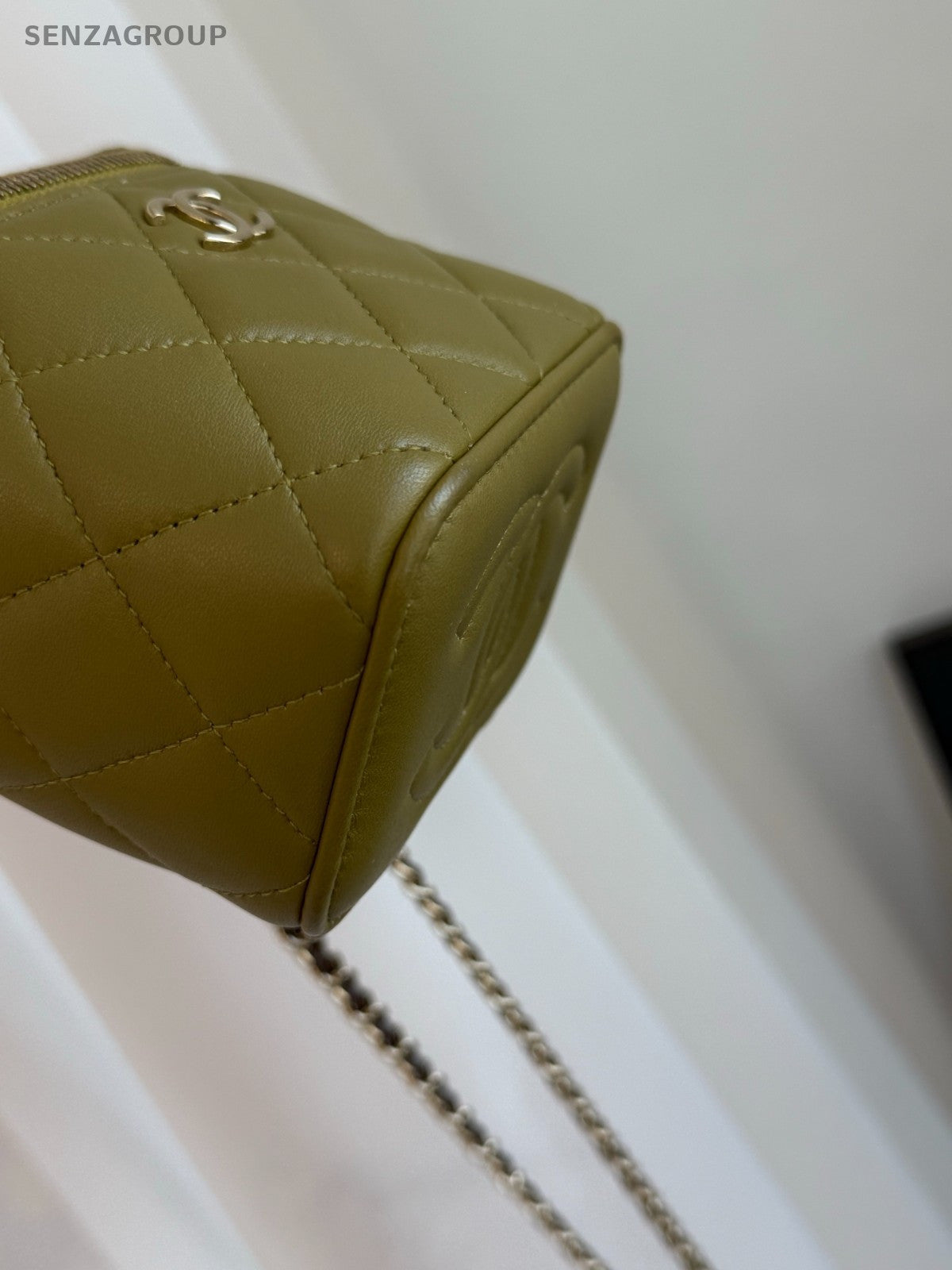 CHANEL Vanity Box mini Top handle 2way Chain Shoulder Handbag Women Olive green