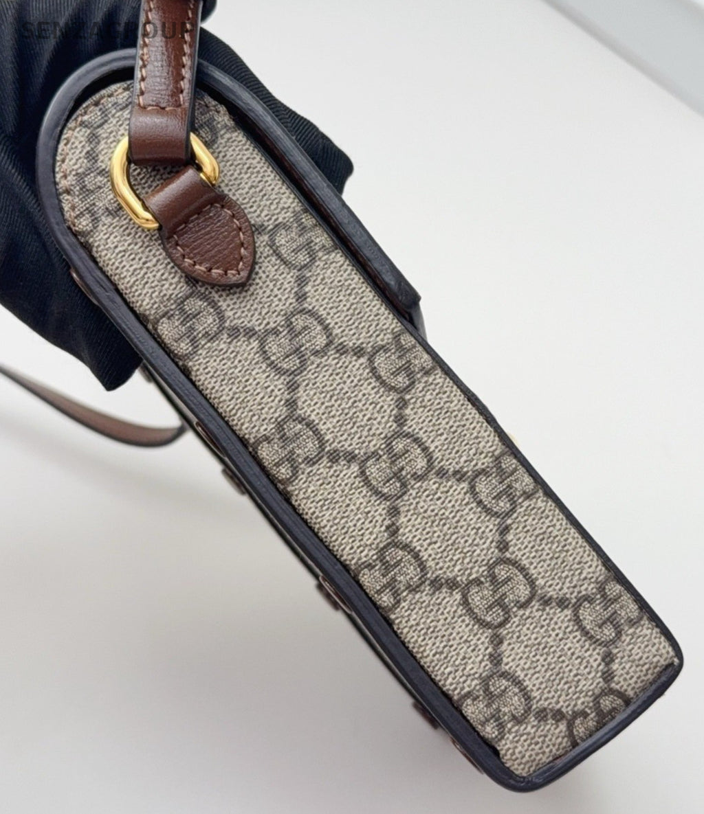Gucci 1955 Horsebit 2Way Shoulder Bag Crossbody Brown Gold Women Classic