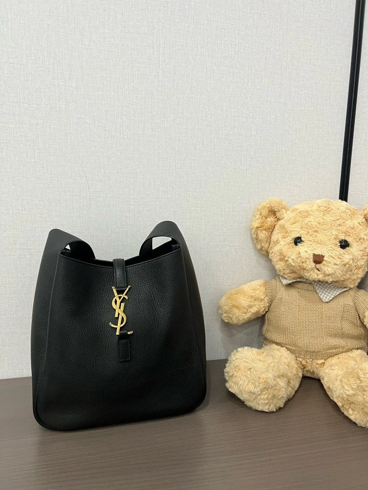 YSL Leather Black Gold Small Hobo Shoulder Bag For Women