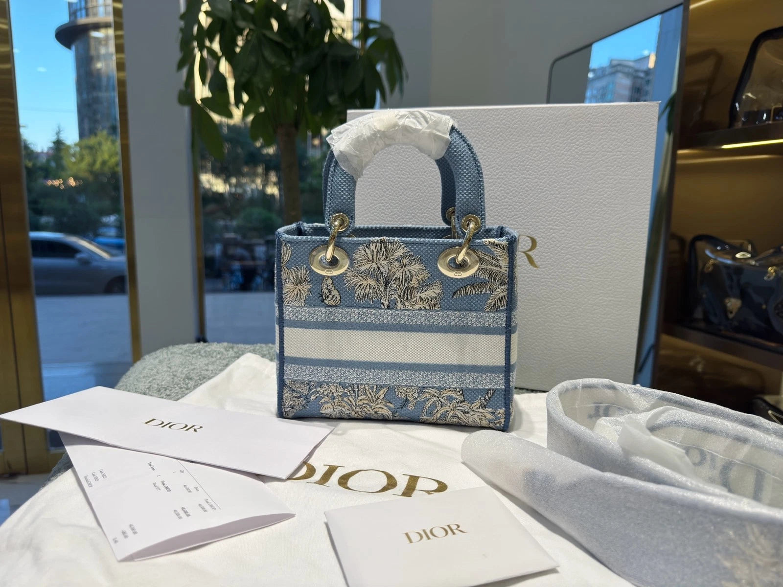 New Dior Lady D-Lite Embroidered Cotton Handbag Shoulder Bag For Women