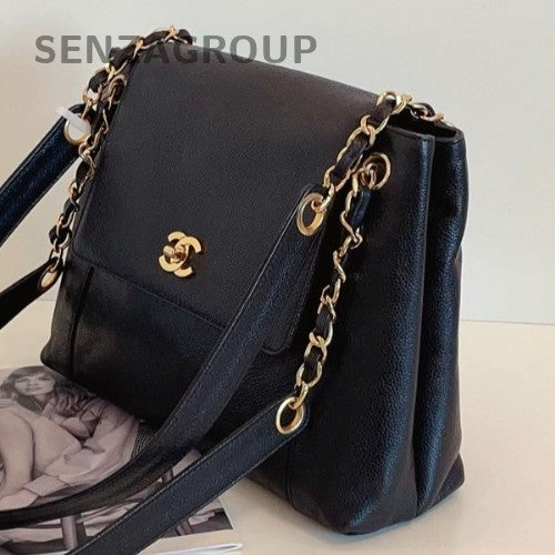 Chanel Chain 2Way Shoulder Bag Crossbody Black Gold Used Women Classic Fashion