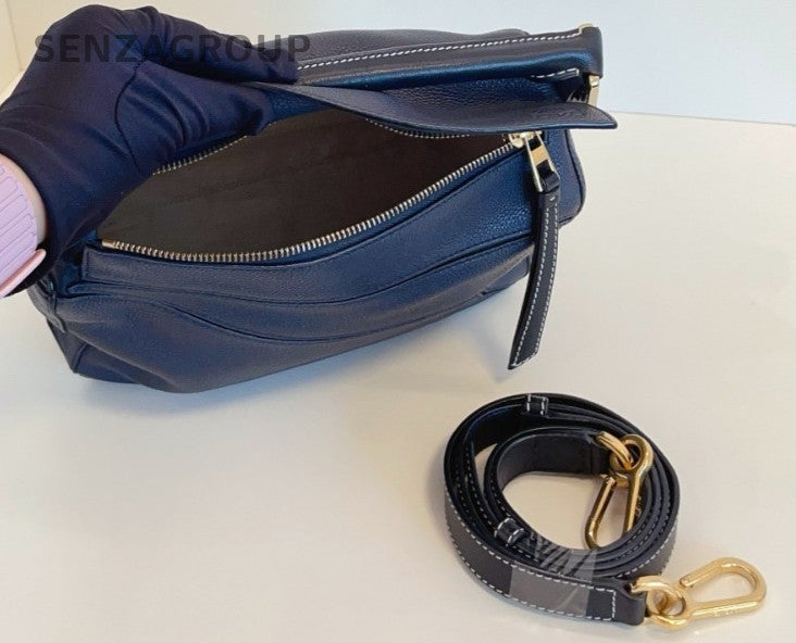 Loewe Puzzle Calfskin Leather Top Handle Shoulder Crossbody Bag Midnight Blue