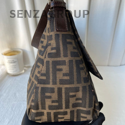 Fendi Baguette Bag Brown Silver FF Monogram Shoulder Tote