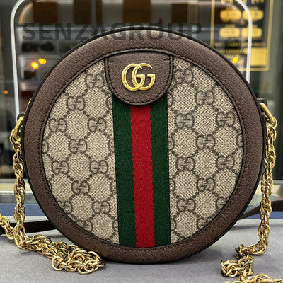 Gucci Ophidia GG Round Chain Crossbody Bag Brown Gold Women's Classic