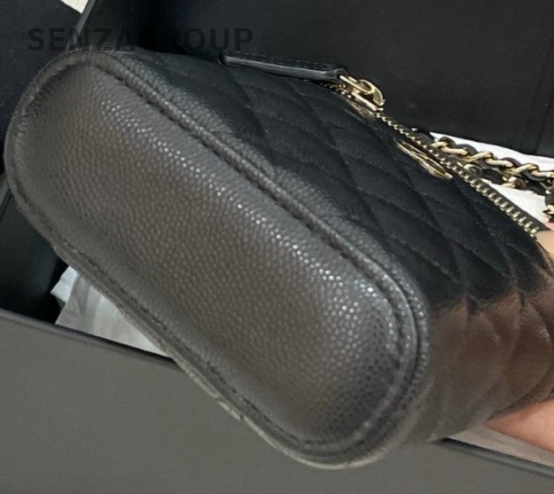 Chanel Calfskin Mini Chain Shoulder Bag Crossbody Diamond Black Gold Women