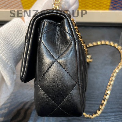 Chanel Black Quilted Lambskin Mini Square Flap Bag Gold Chain