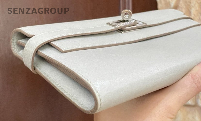 Hermes Kelly Long Wallet White Silver Used Women Classic Designer