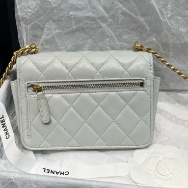 Chanel Woc Chain Lambskin 2Ways Shoulder Crossbody Bag Gray Gold Women D
