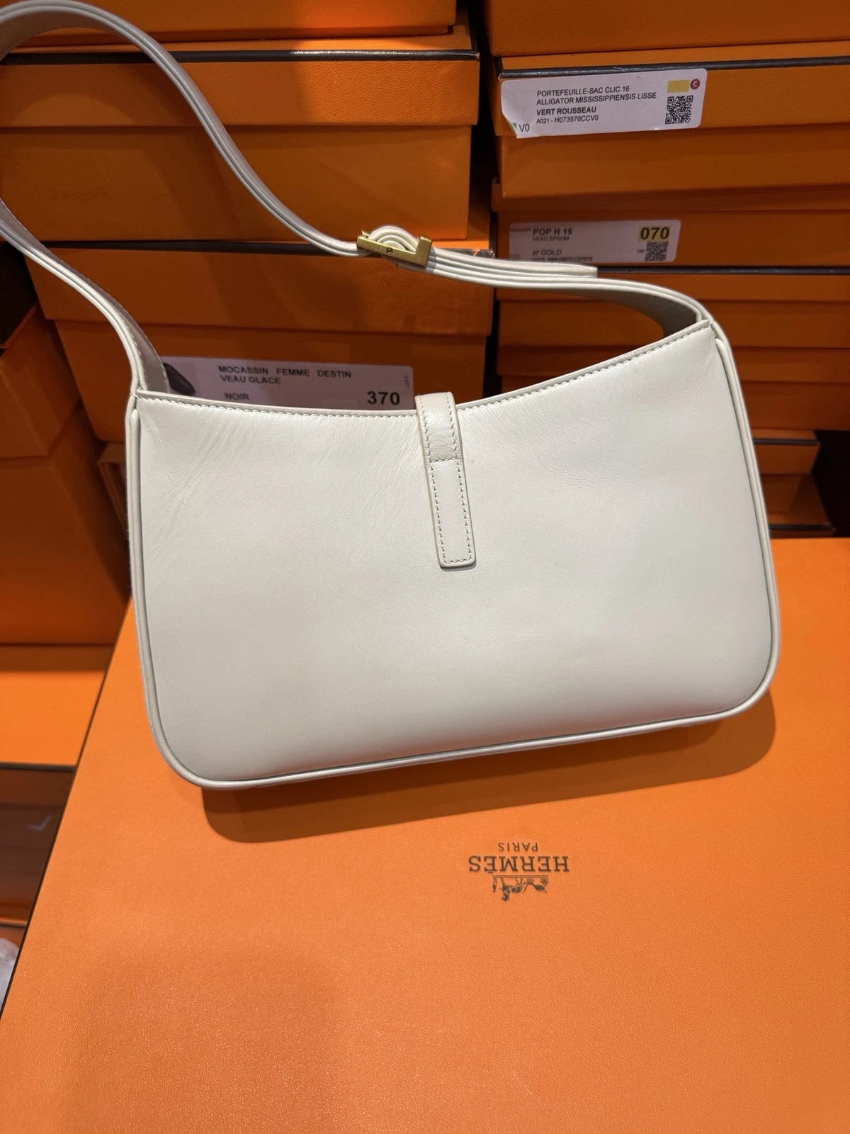 Saint Laurent Hobo MM Shoulder Bag White Gold Hardware Women Classic