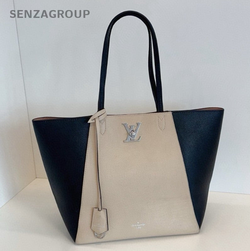 Louis Vuitton Lock Me Tote Shoulder Bag Beige Black Silver Used Women Classic