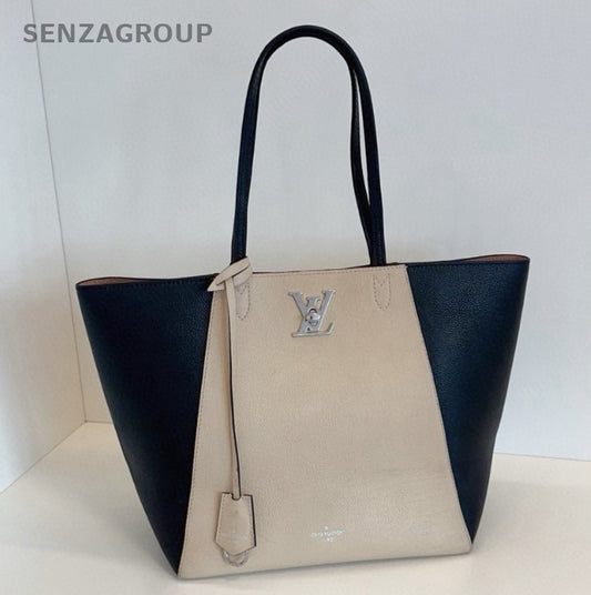 Louis Vuitton Lock Me Tote Shoulder Bag Beige Black Silver Used Women Classic