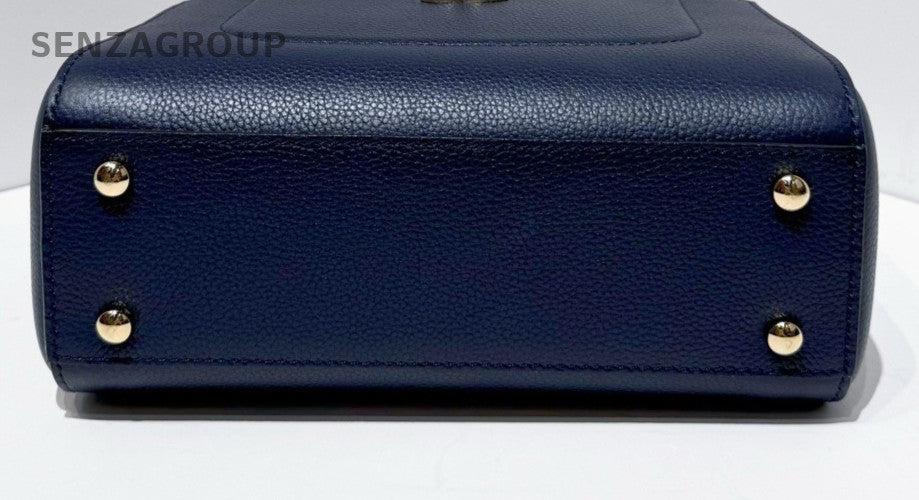 Chanel Calfskin Mini Top Handle Shoulder Bag Blue Gold Women Classic Designer