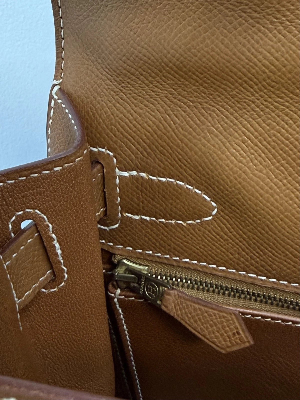 Hermes Kelly28 Canvas Top Handle Bag Crossbody Beige Brown Classic Women