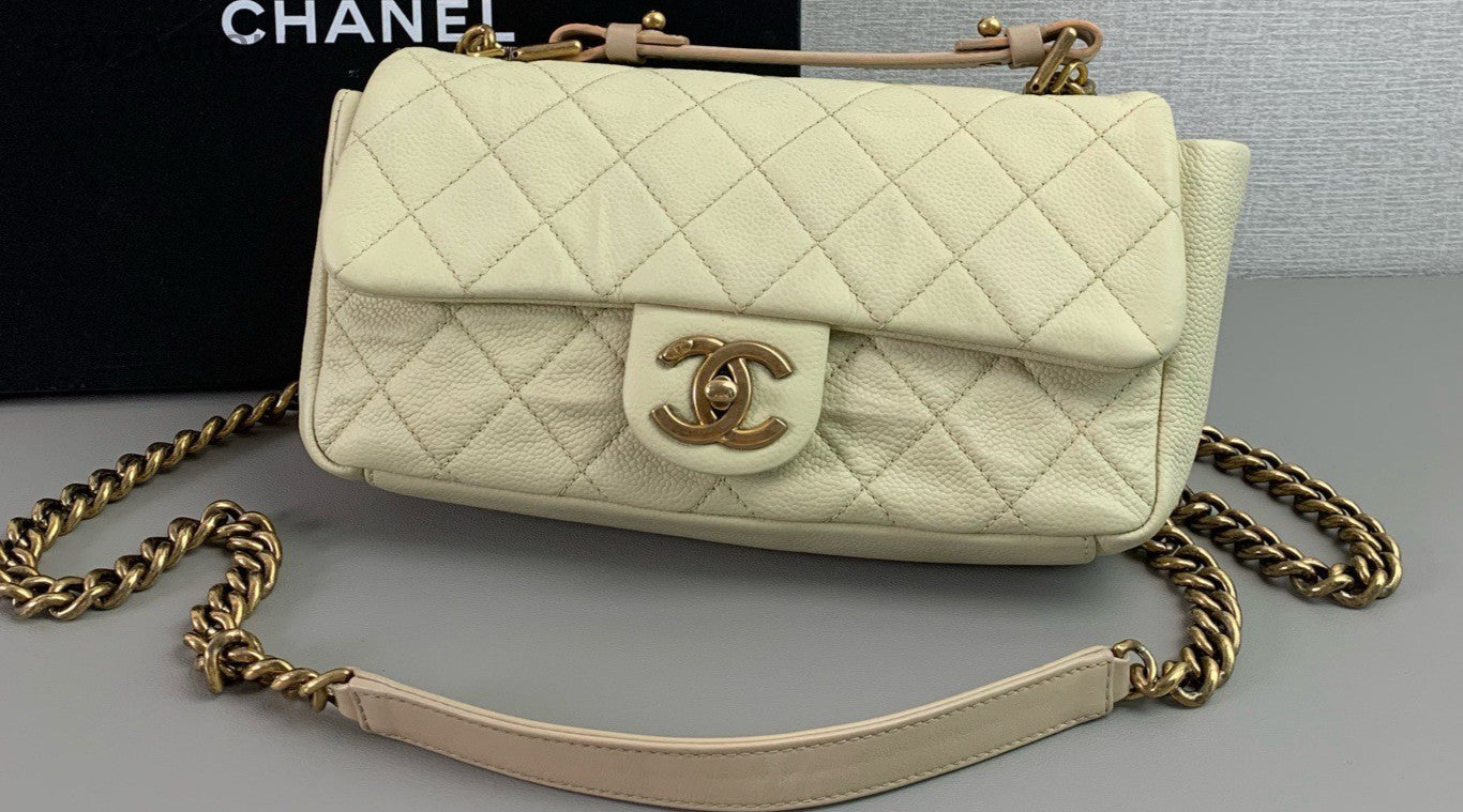 Chanel Classic Flap Ivory white Chain Shoulder bag Women Classic
