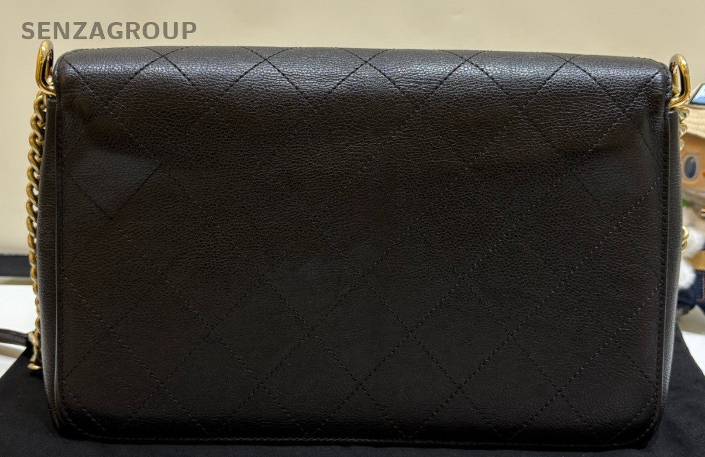 Chanel Classic Flap Chain Shoulder Bag Crossbody Black Gold Used Women Designer