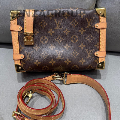 Louis Vuitton Monogram Side Trunk Chain Crossbody Bag Brown Gold
