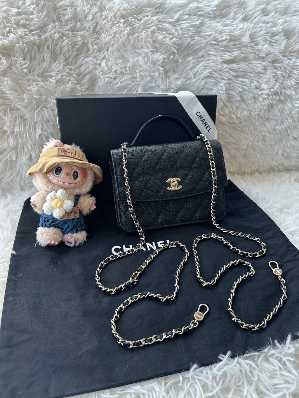 CHANEL Grained Leather Backpack Handbag Shoulder Bag For Women
