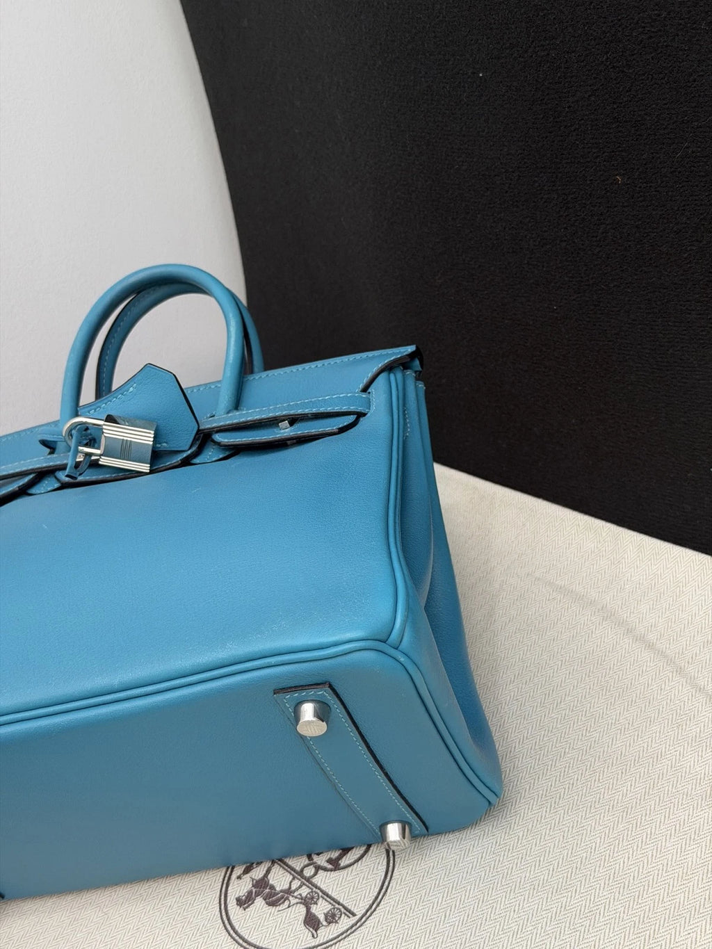 Hermes Birkin25 Evercolor Leather Top Handle Bag Blue Silver Used Women Classic