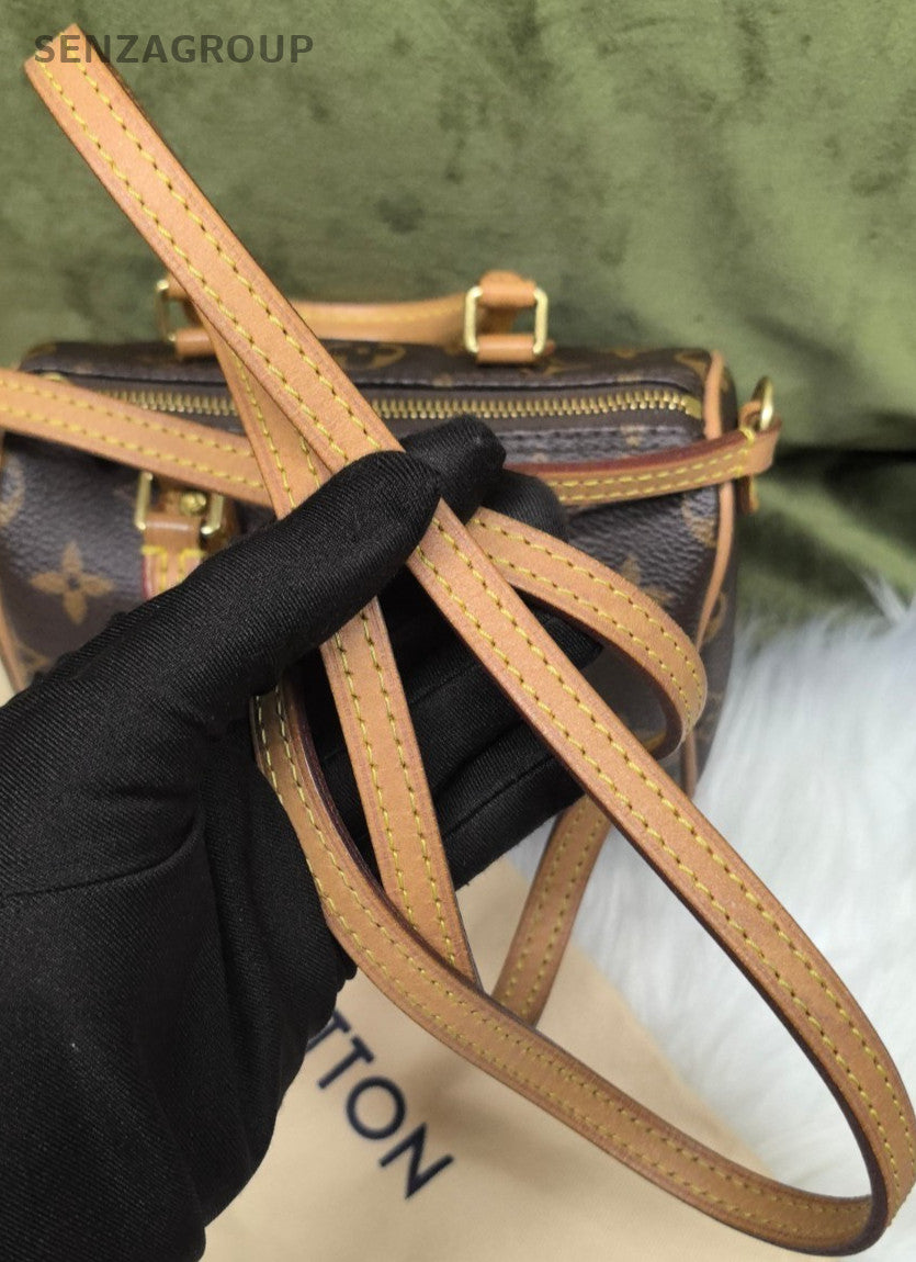Louis Vuitton Speedy nano Monogram Top Handle Shoulder Crossbody Bag Brown Women