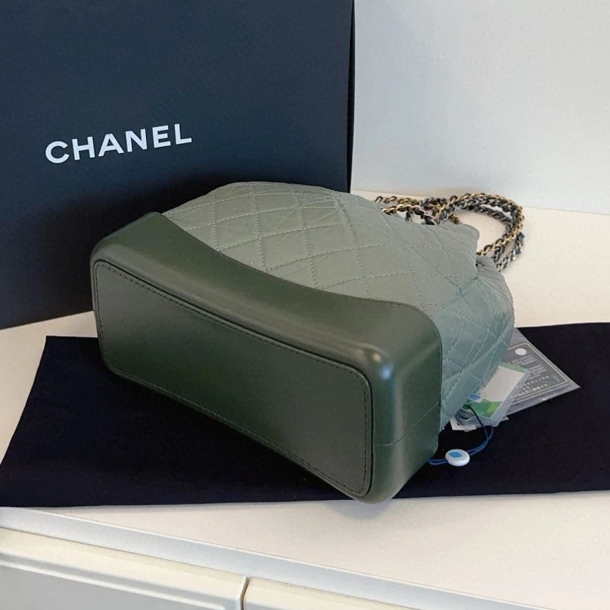 Chanel Gabrielle PM Calfskin Backpack Green Silver Diamond Women Classic