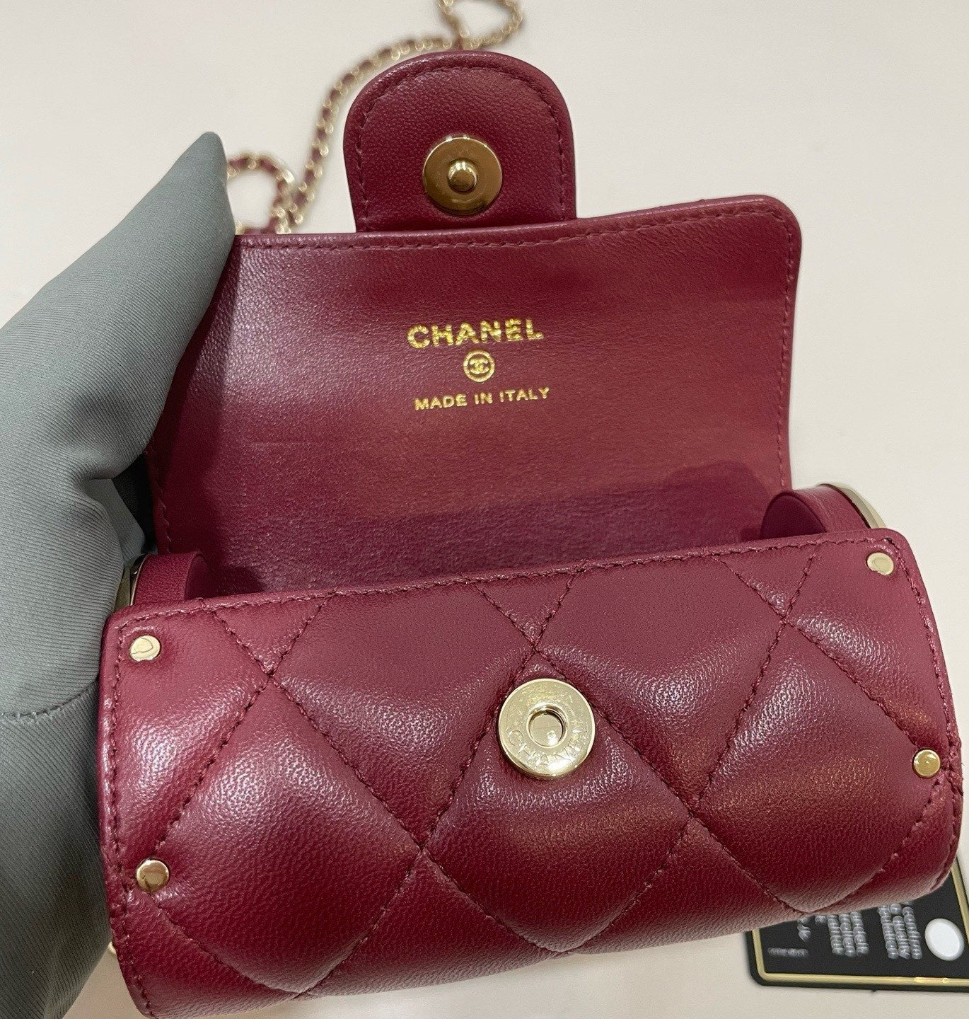Chanel  Lambskin Chain Cylinder Bag Crossbody Red Gold Women Classic Fashion