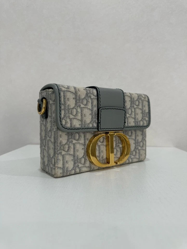 Authentic Dior Montaigne 30 Mini Gray Oblique Canvas Box Bag Women