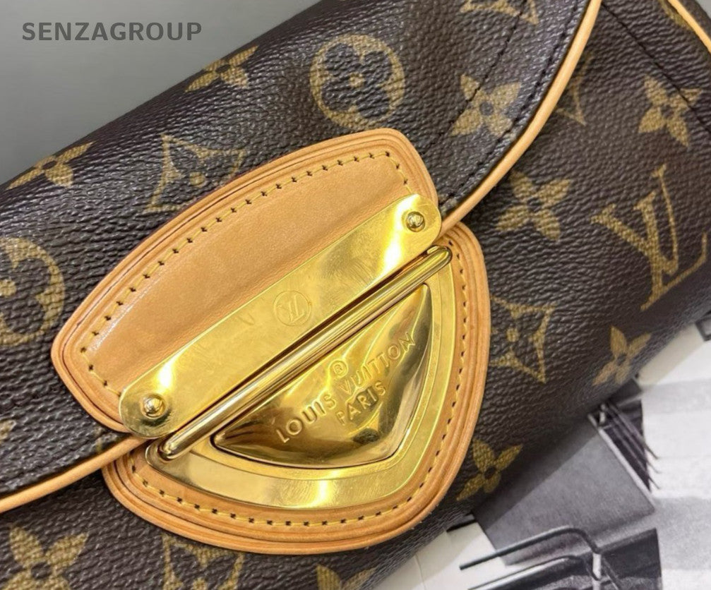 Louis Vuitton Monogram Golden Button Shoulder Bag Brown Leather Women Classic