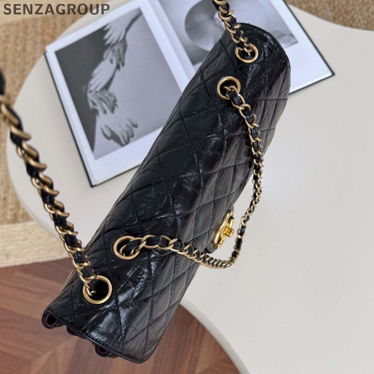 Chanel Classic Flap Chain Shoulder Bag Black Gold Women Fashion Diamond