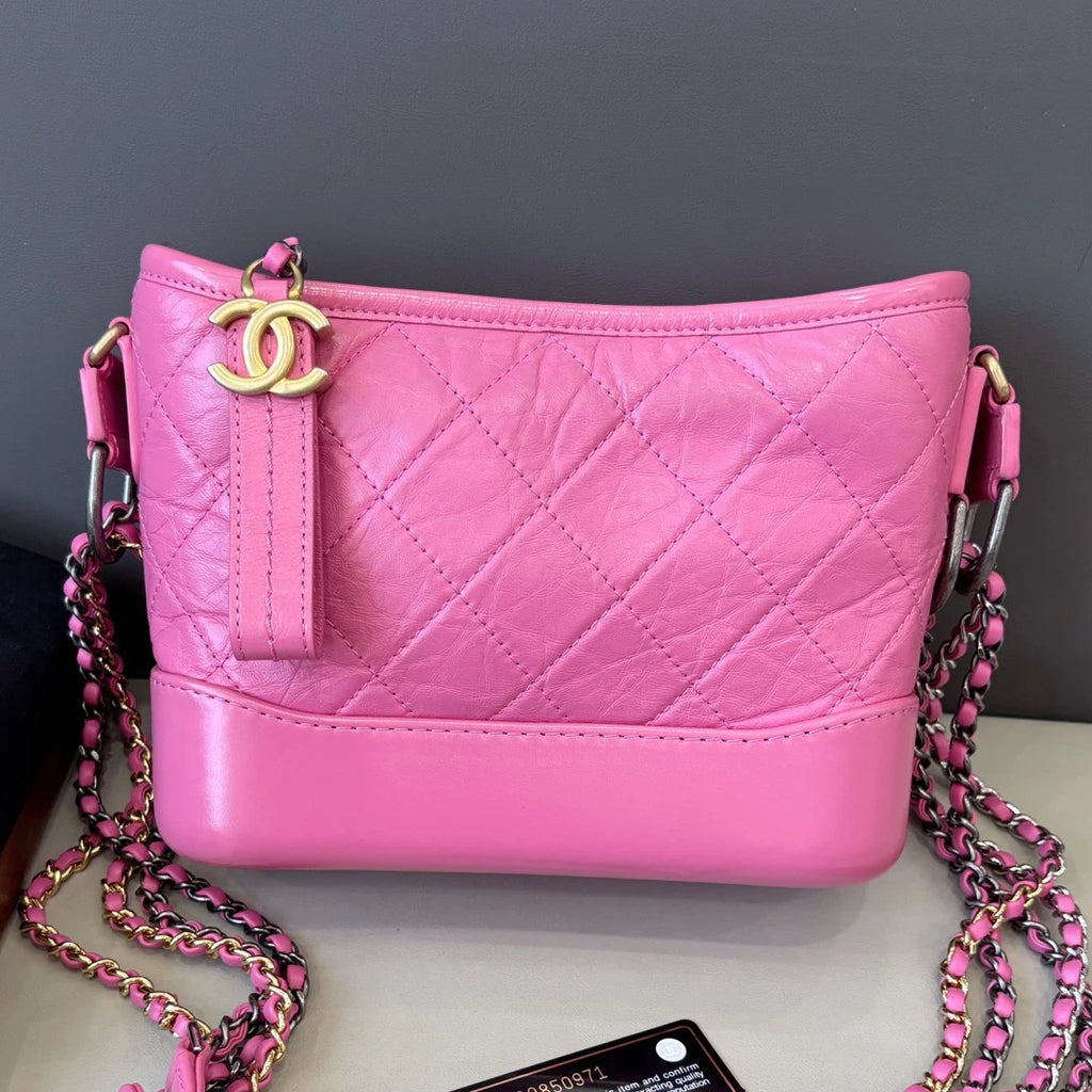Excellent Chanel Gabrielle PM Gold Chain Shoulder Bag Crossbody Diamond Dust Bag