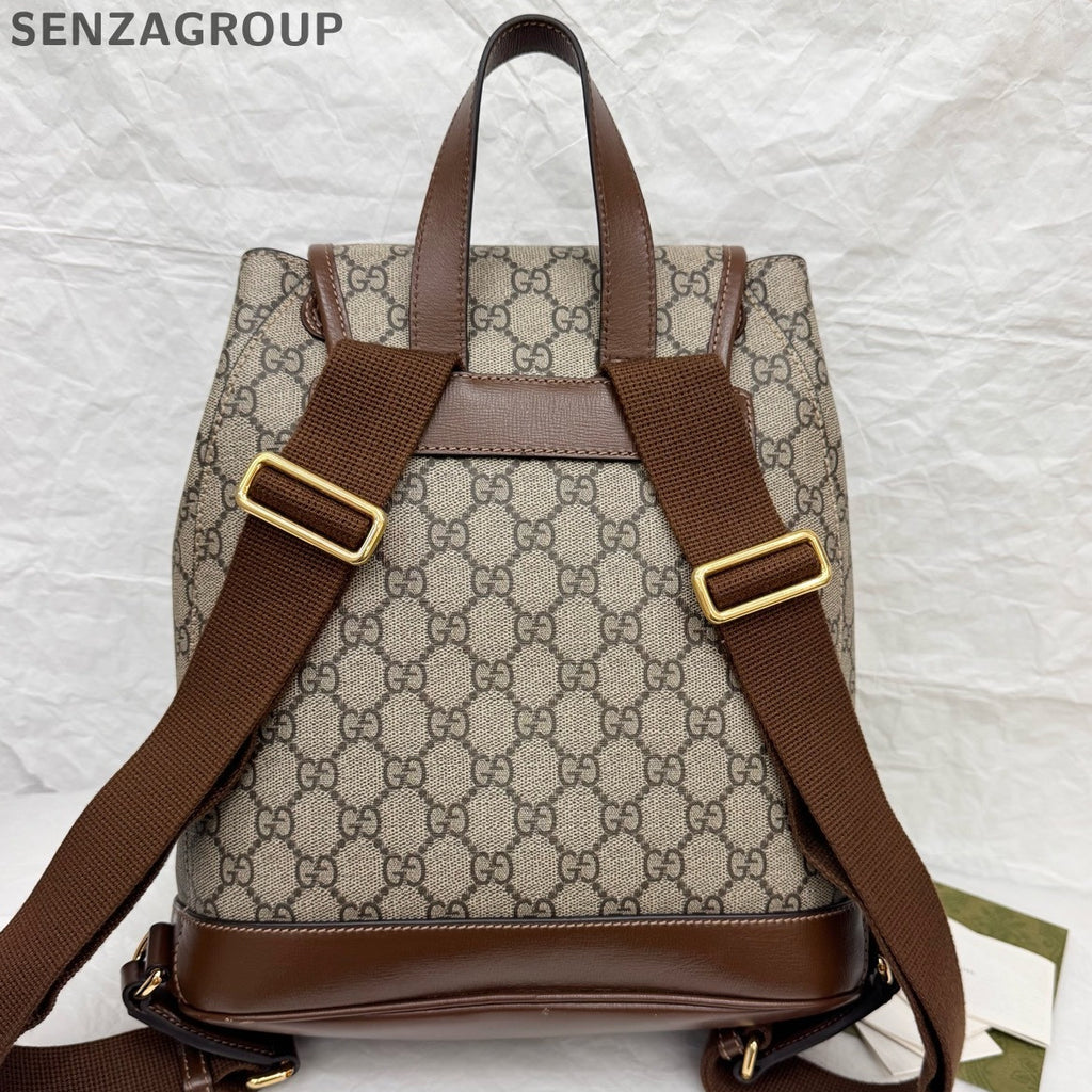 Gucci GG Supreme Backpack Brown Beige Retro Unisex Rucksack