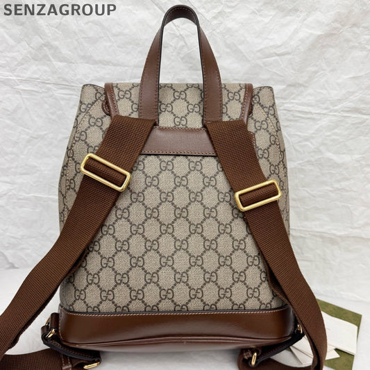 Gucci GG Supreme Backpack Brown Beige Retro Unisex Rucksack