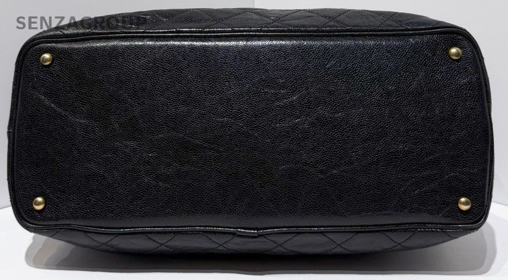 Chanel Calfskin Tote Handbag Chain Shoulder Bag Black Red Women Classic