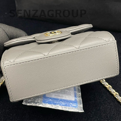 Chanel Lambskin Grey Quilted Chain Shoulder Bag - Gold Hardware