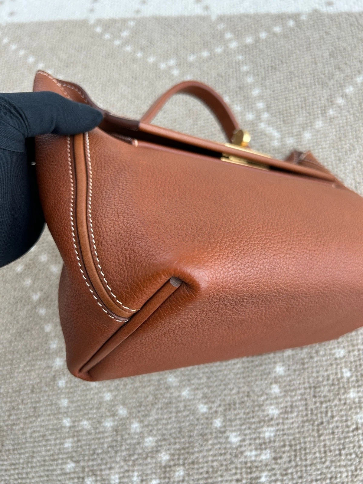 Hermes 2424 2Way Top Handle Shoulder Bag Brown Gold Women Classic Fashion