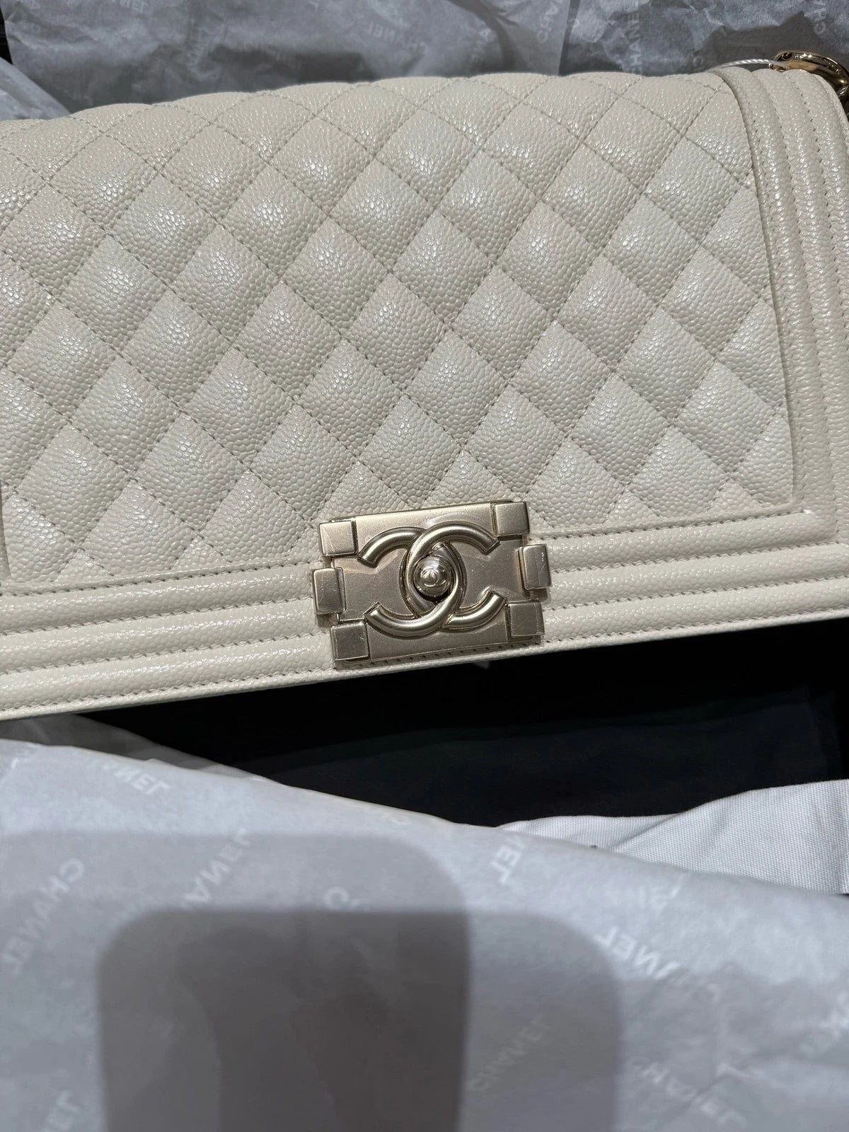 CHANEL Leboy Medium White Leather Shoulder Bag For Women