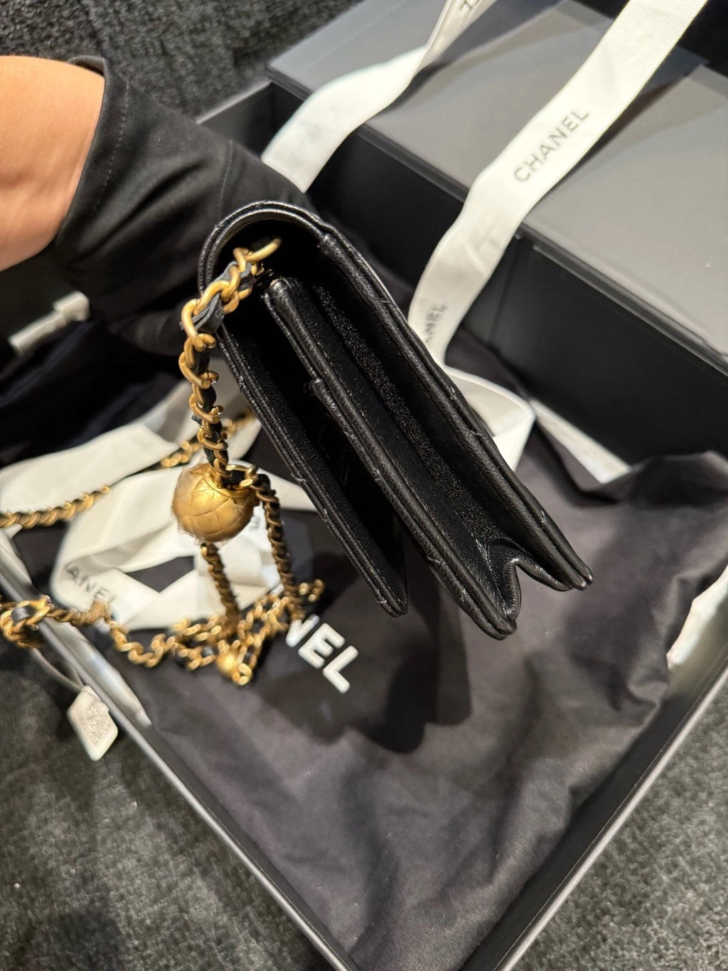 CHANEL Black Gold Ball Lambskin WOC Crossbody Bag For Women