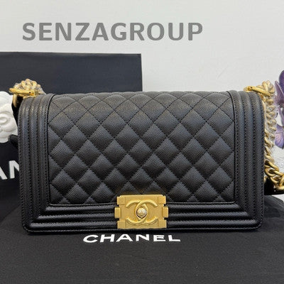 Chanel Le Boy Medium Black Gold Chain Crossbody Shoulder Bag Classic