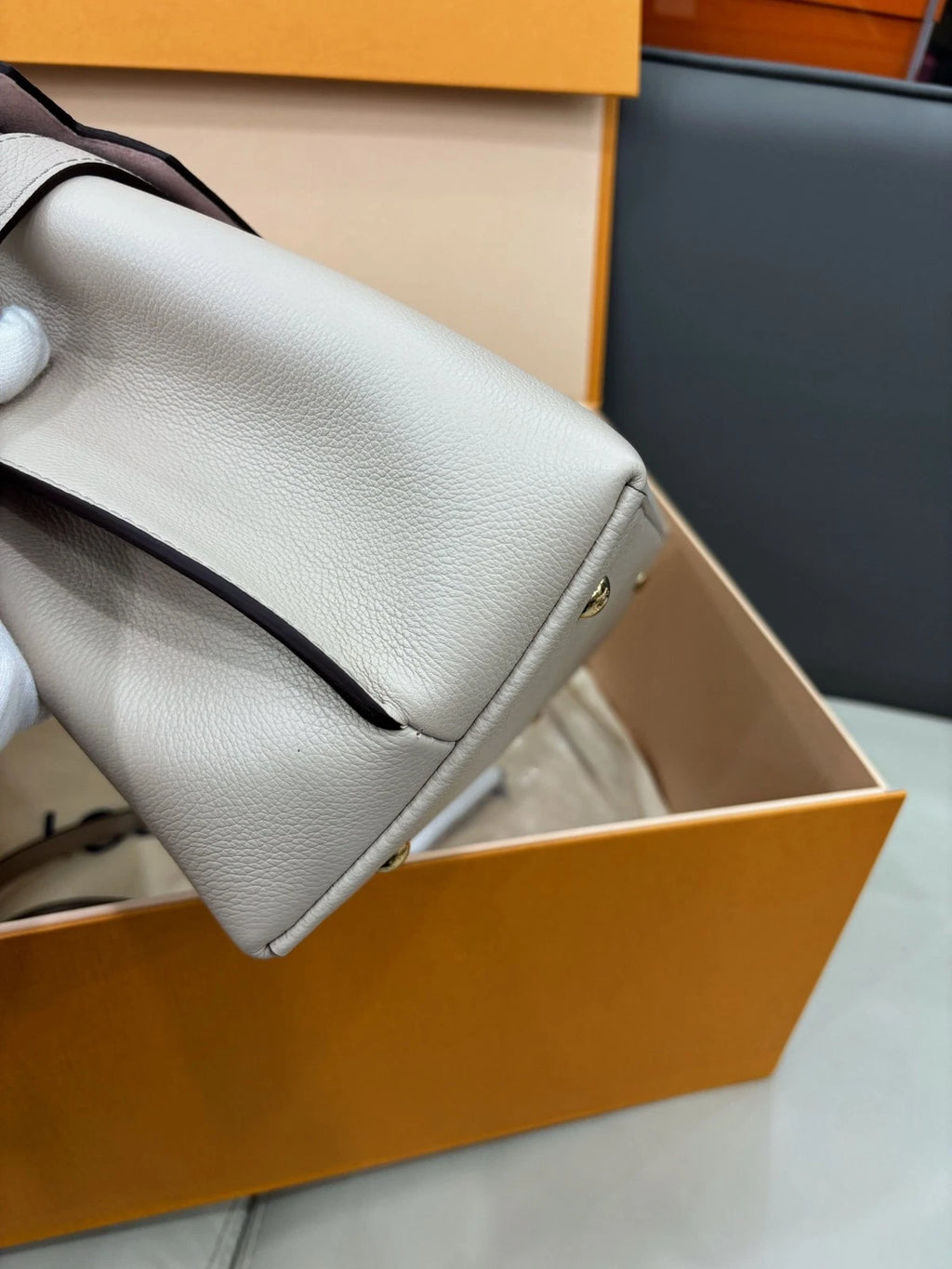 Louis Vuitton Lock Me Ever Medium Top Handle Bag Grey Gold Women Classic