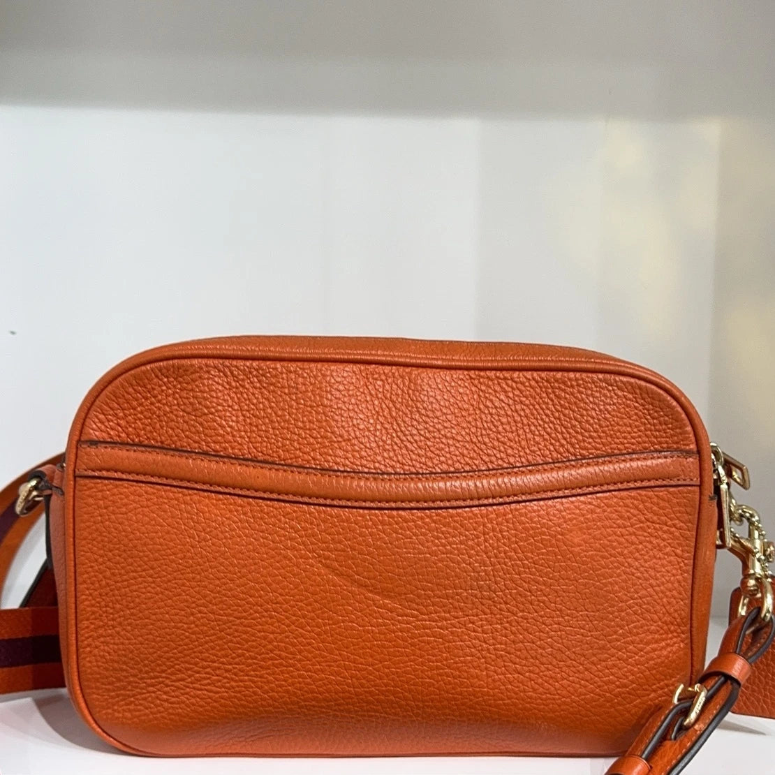 Coach Orange Horse Carriage Logo Print Camera Crossbody Bag For Women