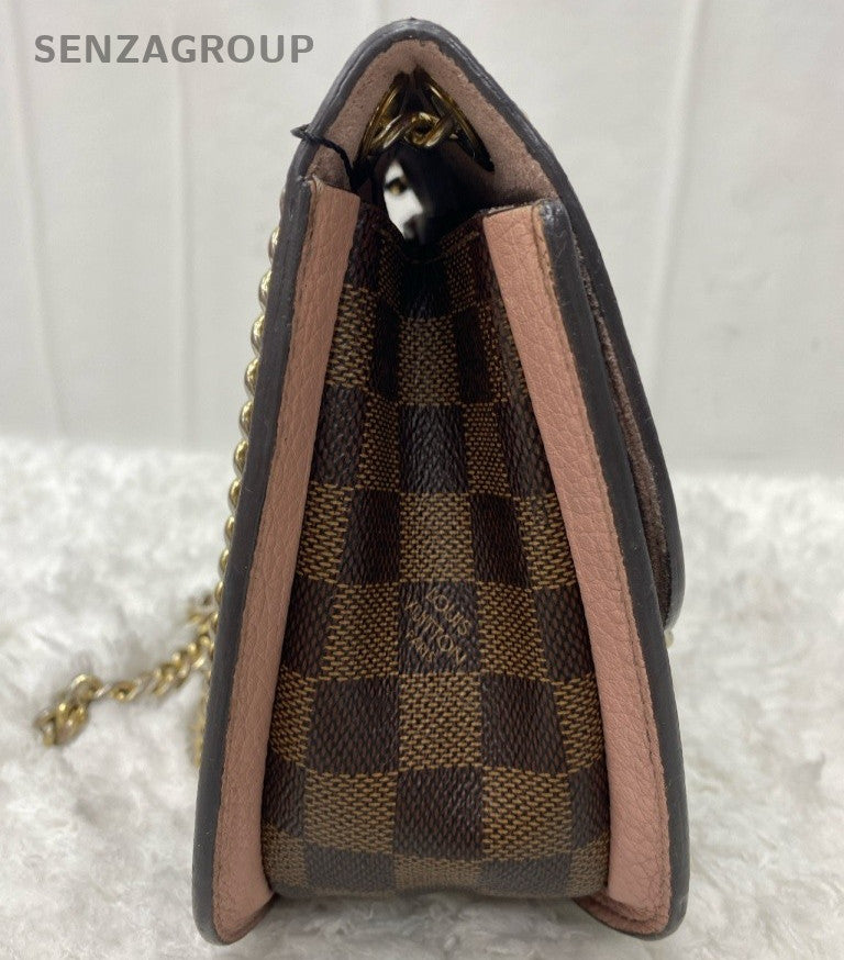 Louis Vuitton Damier Chain Shoulder Bag Crossbody Brown Pink Gold Women Classic
