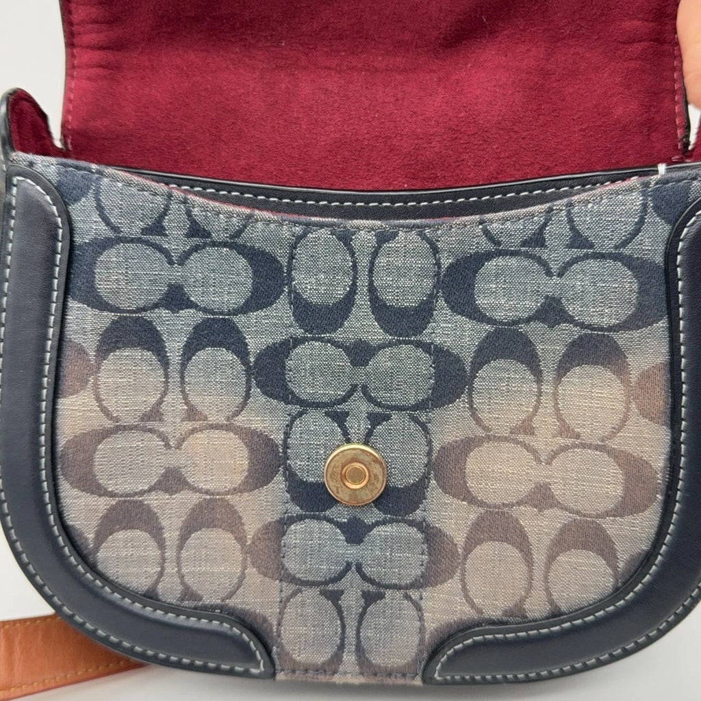 Coach Navy Signature Canvas Saddle Shoulder Crossbody Bag For Women