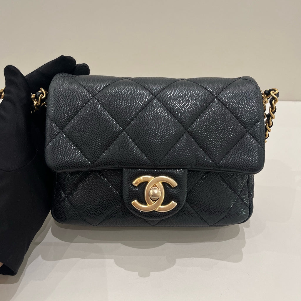 Chanel Classic Flap Quilted Gold Coin Chain Crossbody Bag Black Gold