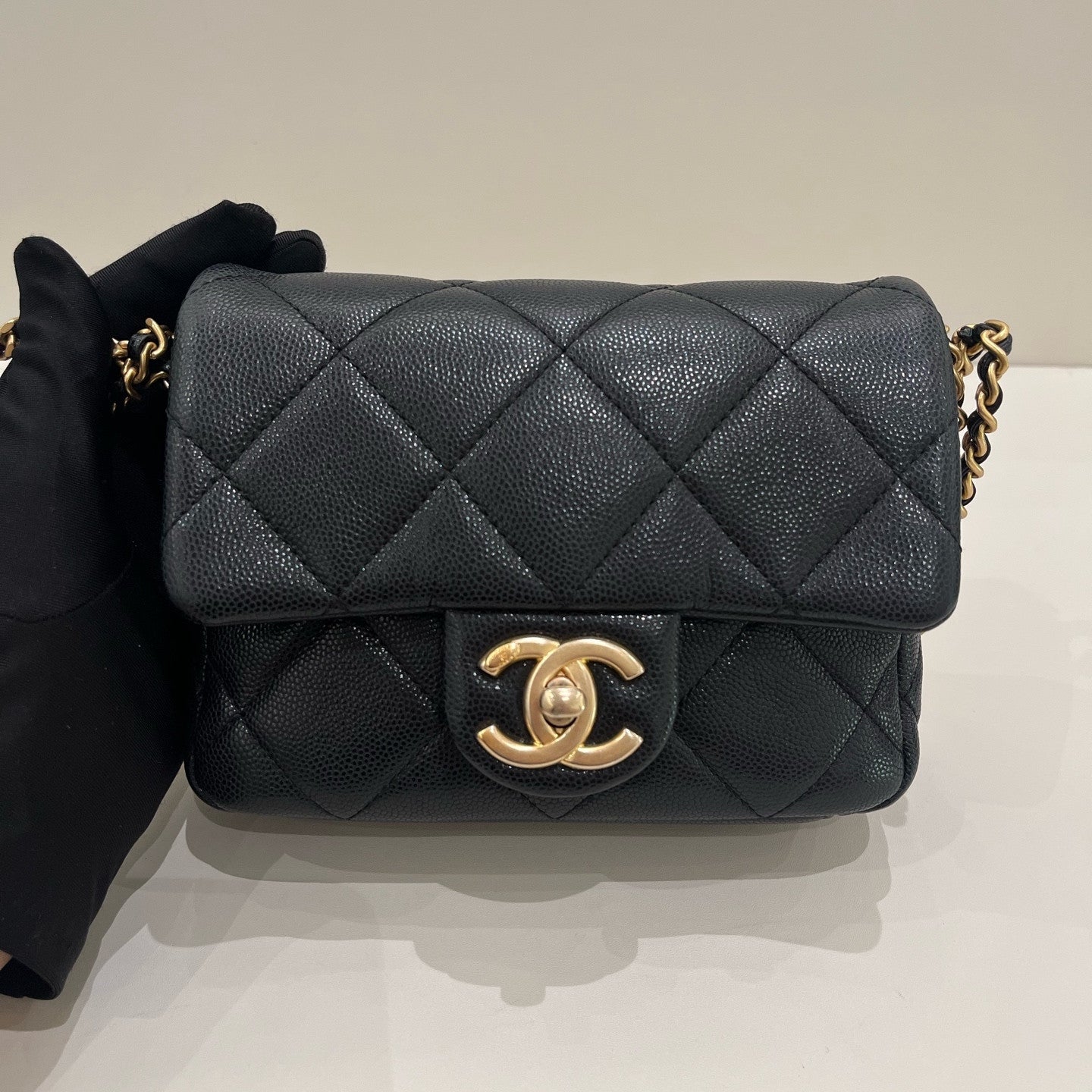 Chanel Classic Flap Quilted Gold Coin Chain Crossbody Bag Black Gold