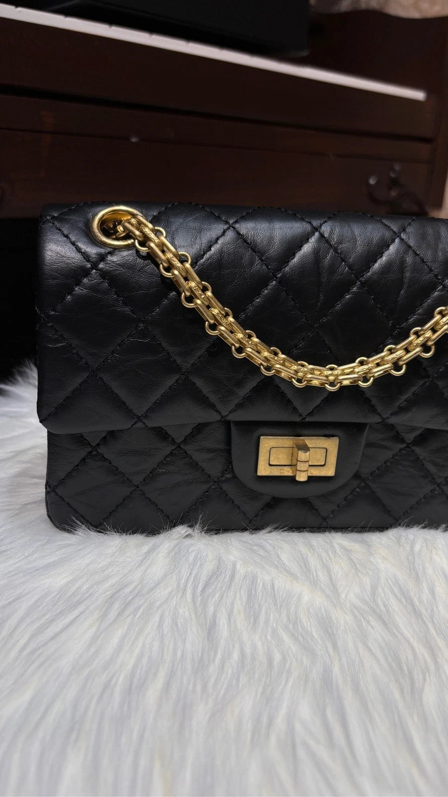 CHANEL 2.55 Black Gold Buckle Large Mini Chain Shoulder Bag For Women